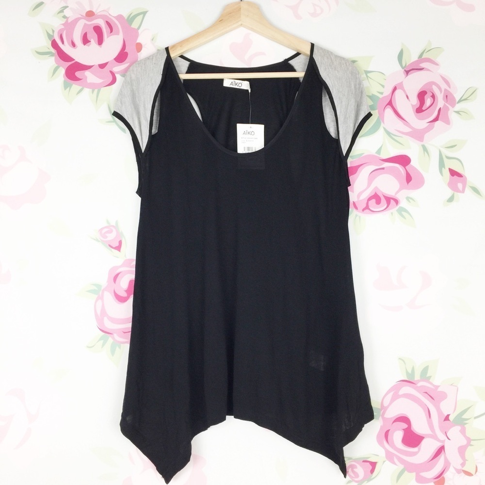 NEW Aiko Black Asymmetric Colorblock Shirt XS